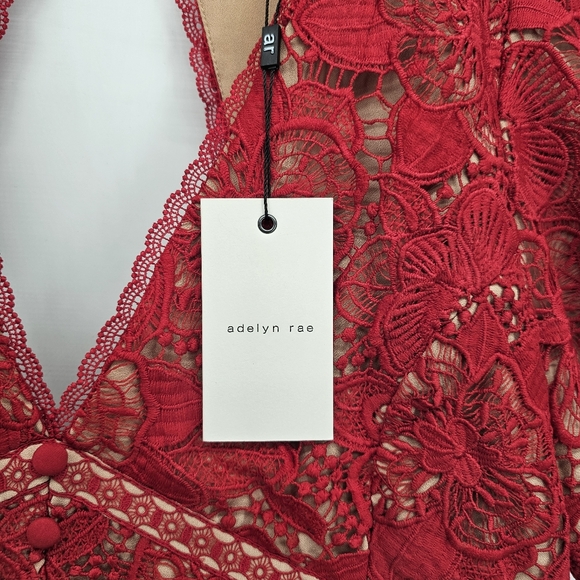 Adelyn Rae Red Lace Mod Illusion Midi Dress Womens Size Large New - Picture 8 of 14